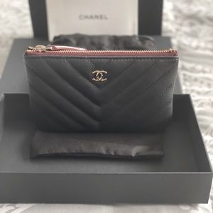 CHANEL Mini O Case Chevron Matte Caviar BLACK GHW